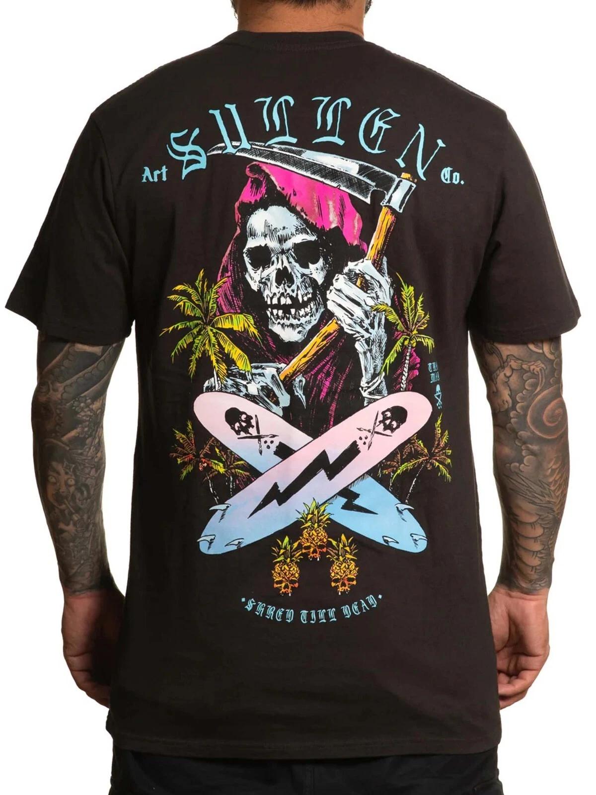 Sullen Men s Surf or Die Short Sleeve Premium Tshirt Tattoo Skeleton Surfing Tee XL