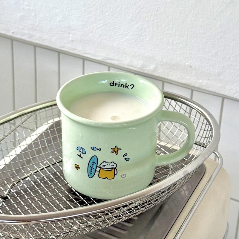 

Surf Cat Mug Birthday Gift for Girls High Looking Island Style Mint Milk Green Ceramic Mug 301-400ml