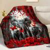 A Fluffy Blanket Featuring an Elephant Design And Red Rose Floral Print, This White Throw Blanket Is Perfect for Barefoot Dreams