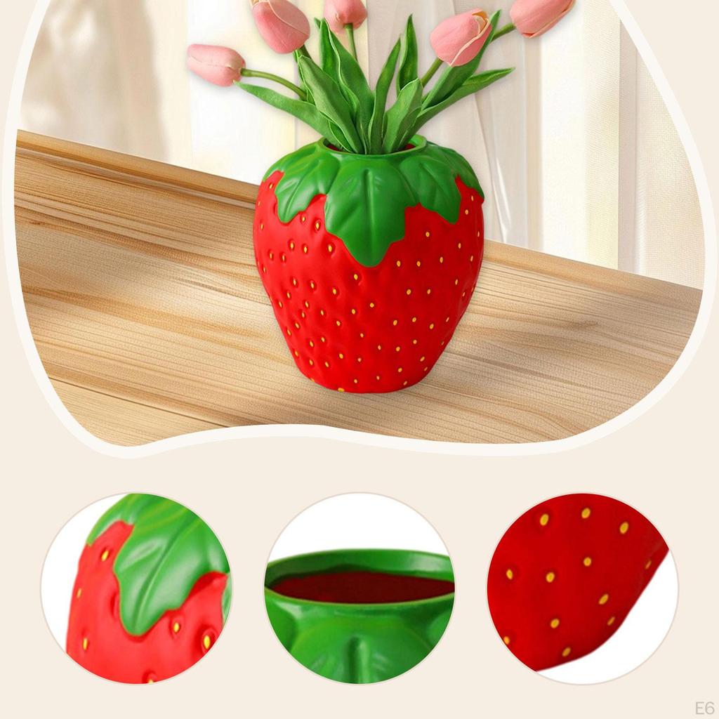 Strawberry Decorative Container with Green Leaves Planter for Wedding Centerpiece