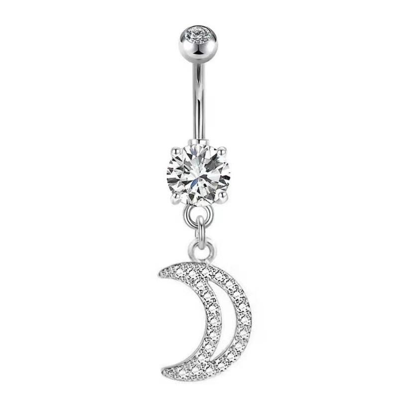 Sterling Silver Dangle Belly Button Rings for Women with Zircon Navel Stud Body Piercing Jewelry Statement Pieces