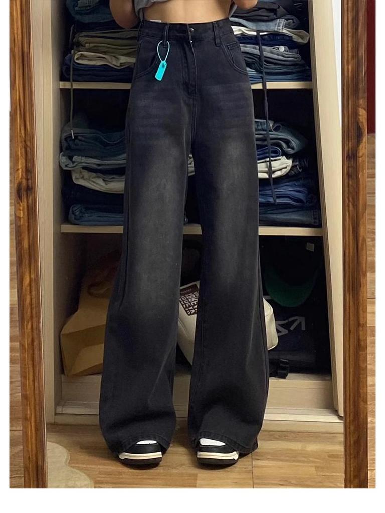 Women's Plus Size High Waist Straight Leg Jeans - 2024 Spring/Autumn, Slimming, Loose Wide-Leg, Floor-Length