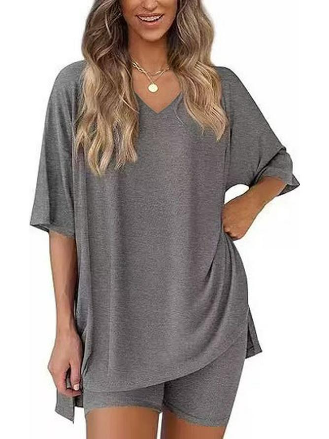 Women's Casual V-neck T-shirt & Shorts Homewear Set, 2026 Collection: Comfortable and Stylish 