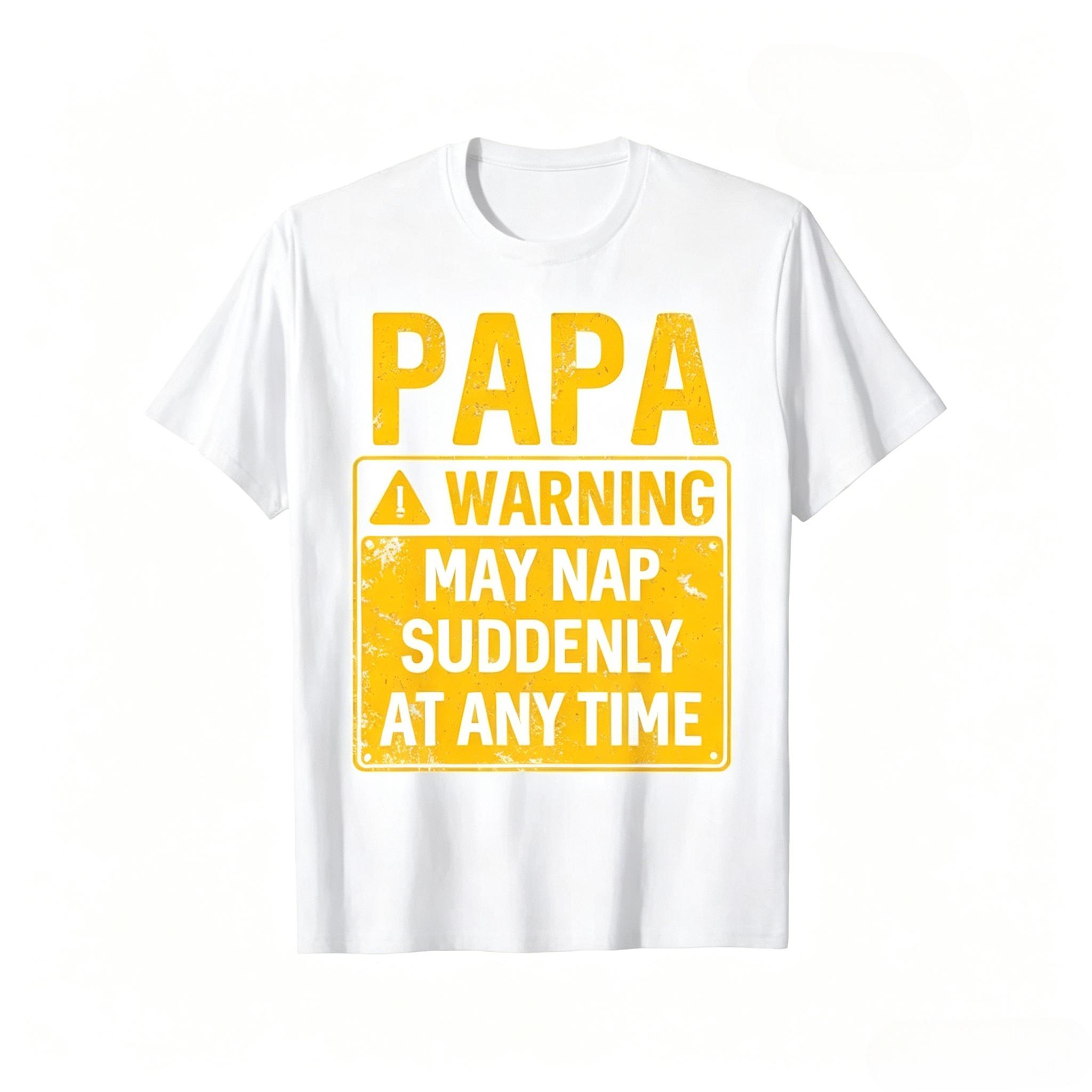 Unisexs Funny Papa Warning May Nap Suddenly At Any Time Graphic TShirt Vintage Style Black Yellow Retro Design Regular Fit S