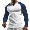 Men's V-neck Colorblock Long Sleeved T-shirt Casual Sports Slim Fit Top