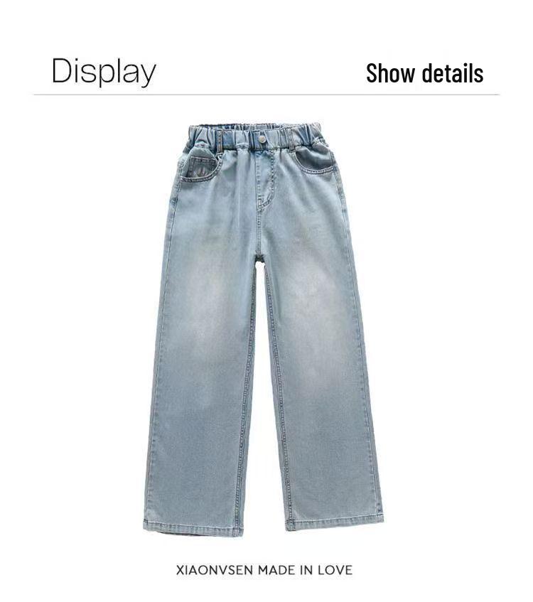 Girls' Medium-Large Tencel Denim Wide-Leg Summer Pants - Stylish & Slimming Long Pants