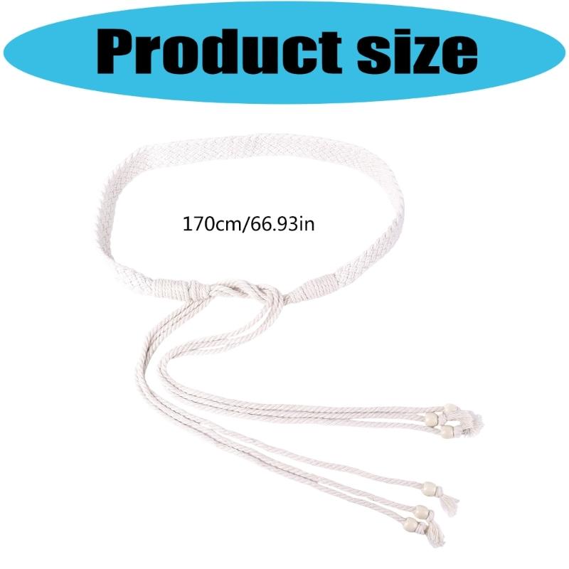 Women's Cotton Linen Woven Bead Belt Soft Breathable Adjustable Waistband for Daily Comfort Fashion and Travel