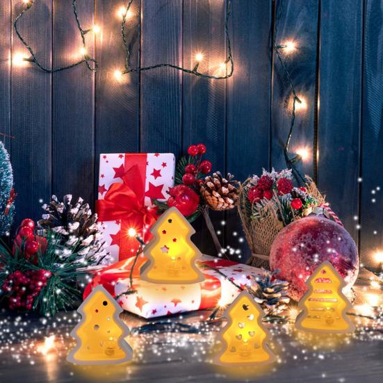 Christmas Tree Light Silicone Mold Handmade Xmas Tree Lamp Ornament Mold 4 Cavities Tree Crafts Epoxy Resin Gypsum Cement Casting Mold