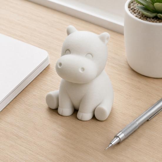Compact Hippo Sculpture 3D Printed Hippopotamus Statue, Mini Size Desktop Decoration, Solid White Accessory Matte Finish Figurine for Home Office