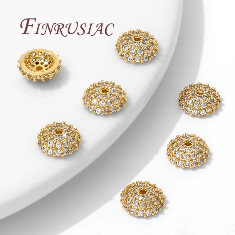 8.5mm Spacer Bead Caps 18K Gold Plated Brass with Zircon Flower Bead End Caps For Jewelry Making Supplies DIY Accessories