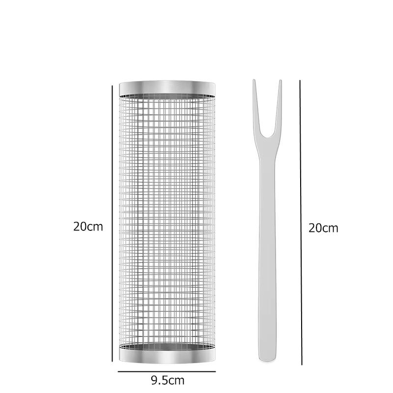 Rolling Grill Baskets Stainless Steel Rotating Grilling Basket Roller Cylinder Round BBQ Net Tube Barbecue Grill Baskets