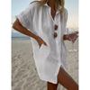 Chemise Décontractée pour Femme à Manches Courtes, Coupe Ample, Col Revers, Longueur Longue