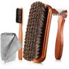 Horsehair Leather Shoe Care Brush Set with Microfiber Cloth, 4-Piece Polishing Toolkit.