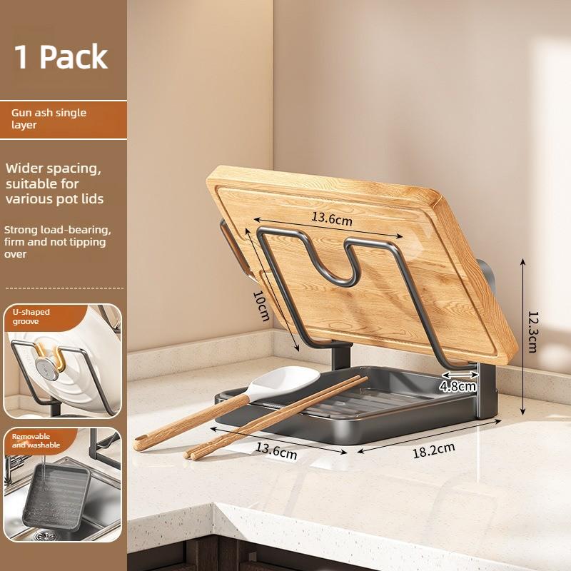 Kitchen Countertop Organizer Rack Multi Function Pot Lid Holder Cutting Board Shelf Utensil Drain Storage Stand for Home