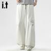 Izzueit Men's Pure Cotton Wide-Leg Straight-Leg Casual Pants