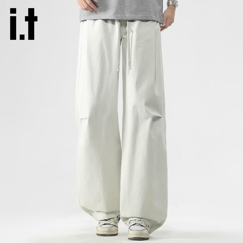 Izzueit Men's Pure Cotton Wide-Leg Straight-Leg Casual Pants