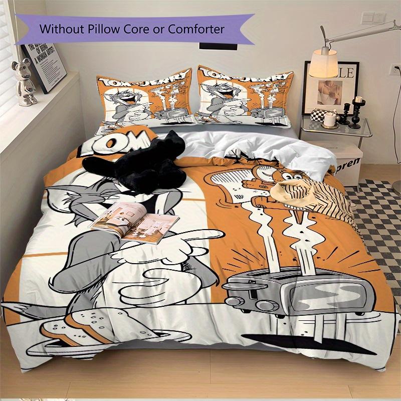 3pcs Happy Tom & Jerry Printed Bedding Set, Soft and Comfortable Quilt Cover for Bedroom, Guest Room (1 Duvet Cover + 2 Pillowcases, Pillow Core Not I