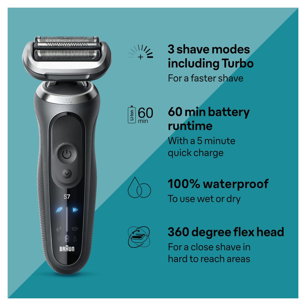 Braun Series 7 7127cs Electric Shaver Wet & Dry Waterproof Foil Shaver Turbo & Gentle Modes Space Gray