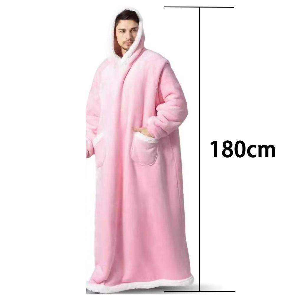 180cm Super Long Flannel Blanket Pyjamas with Sleeves Winter Hoodies Sweatshirt Women Men Pullover Fleece Giant Oversized Outdoo