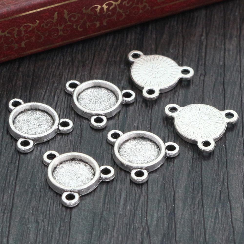 50pcs 8mm and 10 Mm Inner Size Antique Bronze And Silver Plated Three Loops Style Cabochon Base Cameo Setting Charms Pendant