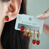 6Pcs Stainless Steel Cherry Strawberry Earrings Red Earrings Fashion Stud Earrings  Women