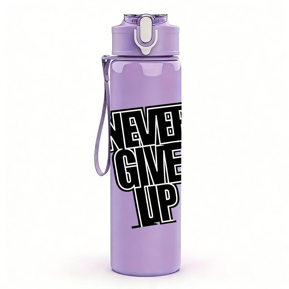 1PC Never Give Up Bold Motivational Print 750ml Color Plastic Sports Water Bottle Leakproof Flip Straw Lid Suitable for Sports Office Home Use