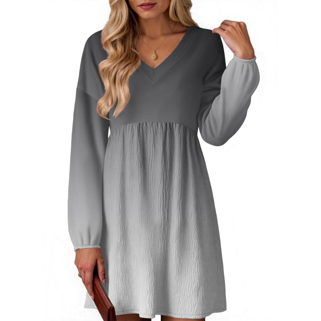Women's Fashion Gradient V-Neck Long Sleeve Dress