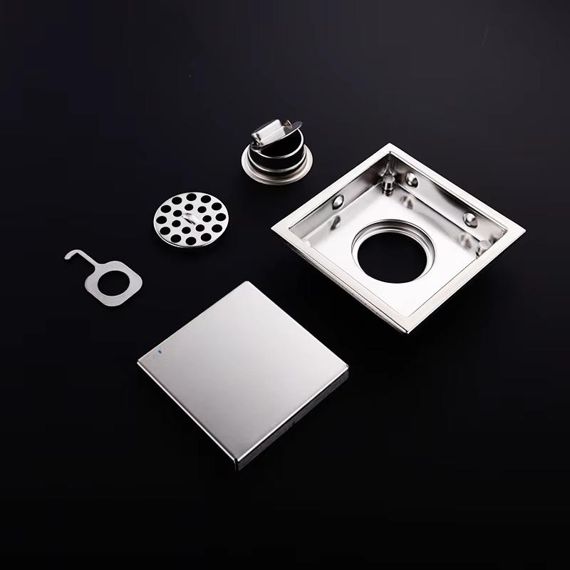 6-Inch Square Stainless Steel Shower Floor Drain Tile Insert Grate Flat Cover Modern Design Anti-Corrosion Easy Installation
