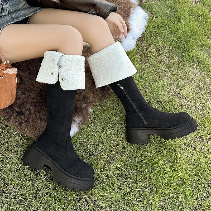 Fashion Winter Warm Cotton Women Knee High Boots Concise Punk Modern Long Boots Thick Heels Ladies Shoes