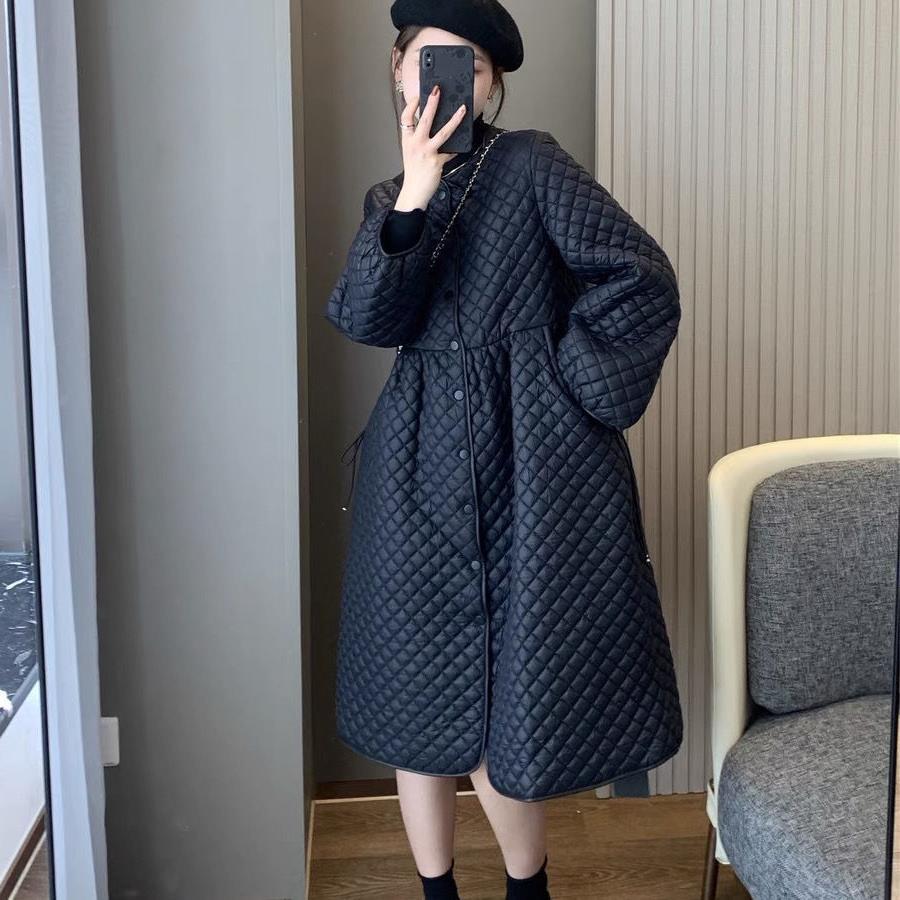 Manteaux amples à simple boutonnage Parkas Argyle Robe Parka matelassée en coton noir Veste bouffante pour femme Automne Hiver Ropa