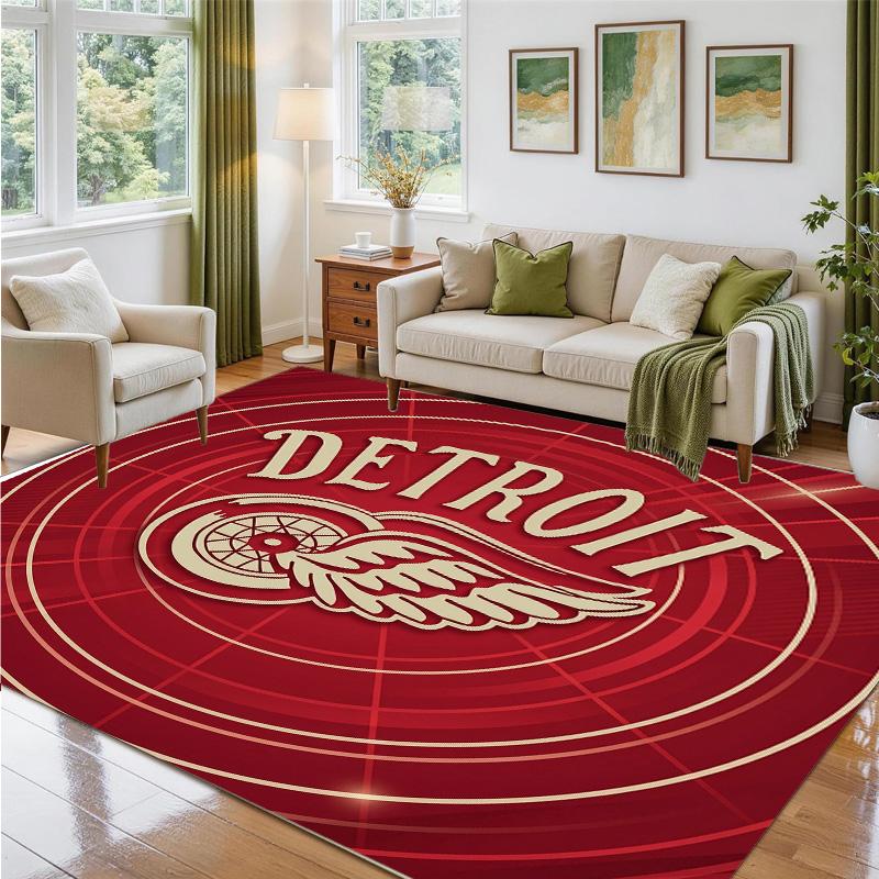 Detroit Red Wings Design Crystal Velvet Rug Soft Decorative Mat for Bedroom Entrance