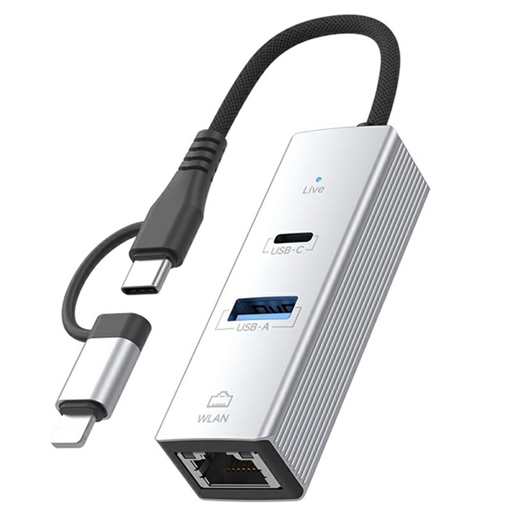 8Pin/Type-C To USB-A USB-C RJ45 Network Adapter Aluminum Alloy 100Mbps Ethernet Connector