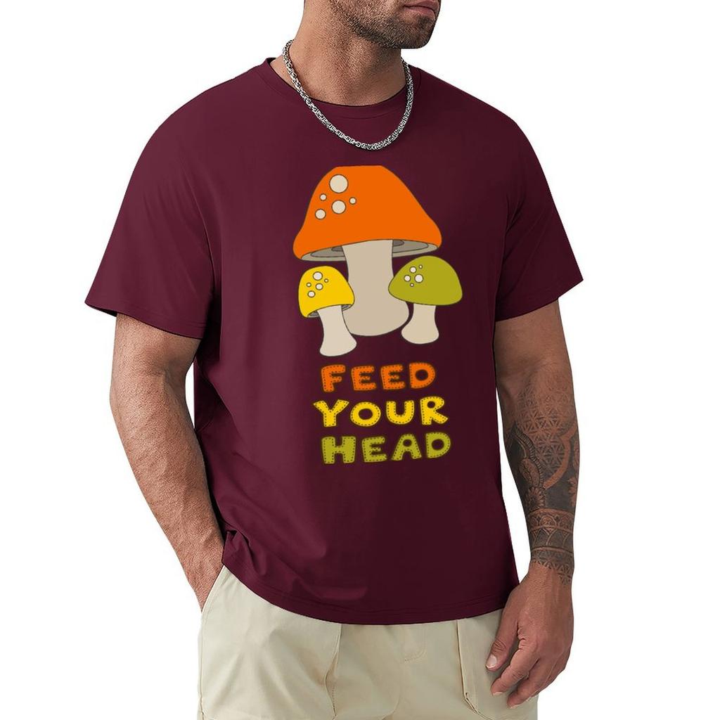 Feed Your Head With Retro Mushrooms T-Shirt Custom T Shirt Summer Clothes Oversized T Shirt Plus Size Tops Men Clothes