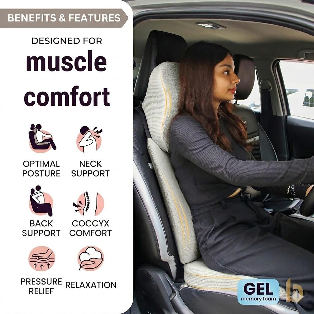 Set Combo Cuscino Ergonomico per Sedile Auto in Memory Foam – Include Supporto Lombare e Poggiatesta – Progettato per un Comfort di Seduta Migliorato e il Supporto della Postura