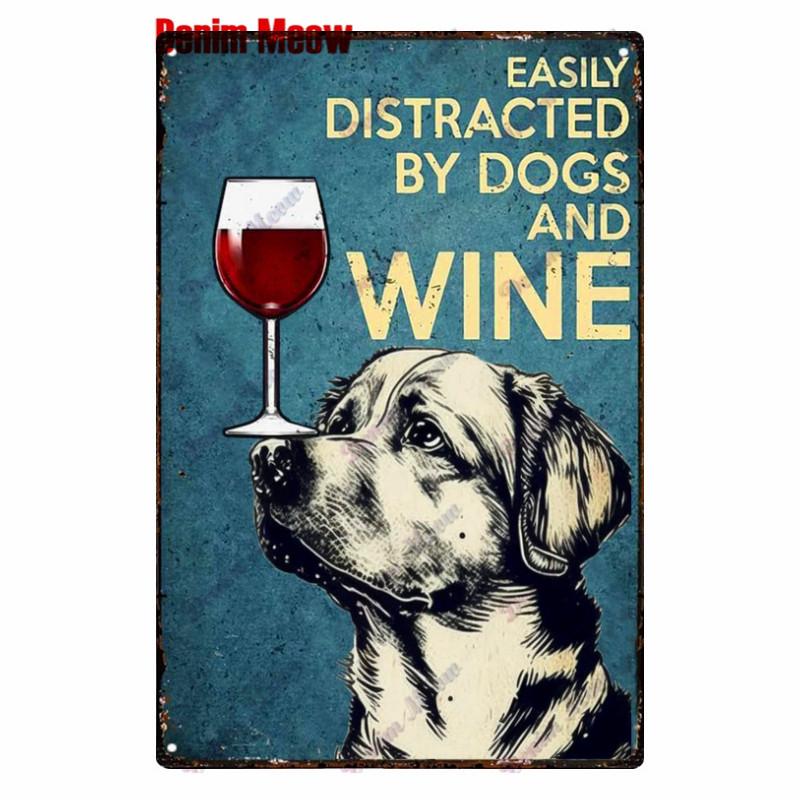 Vintage Turquoise Cat Metal Poster, I Drink Wine Wall Tin Sign, Retro Frogs, Wine Plate for Elf Bar, Pub and Garden Decor, WY52