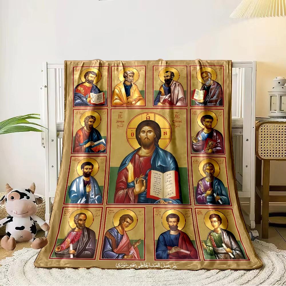 "Religious Icon Jesus Christ and Apostles Art"Flannel Blanket for Bedroom, Living Room, Sofa, and Nap