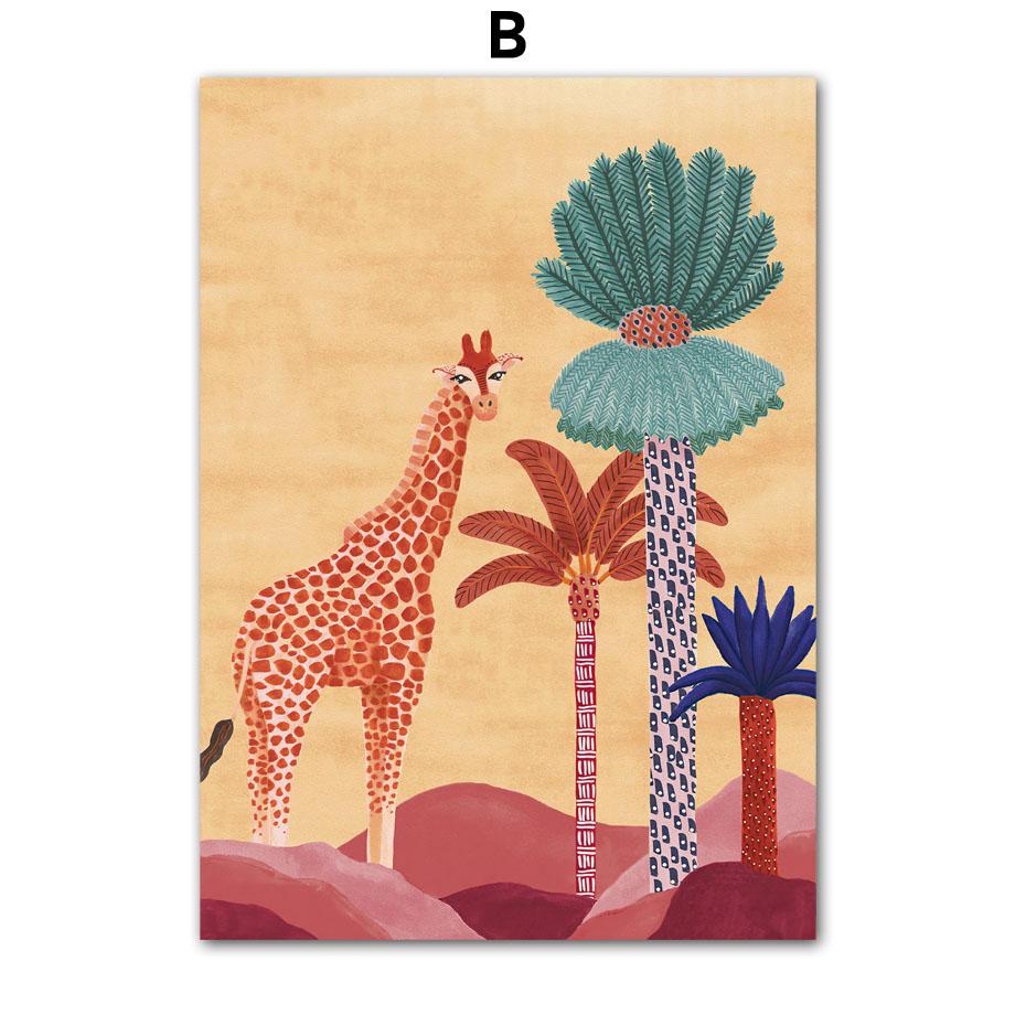 Akvarell Tropiskt Träd Giraff Elefant Boho Abstrakt Affischer Och Tryck Väggkonst Canvas Målning Bild Baby Barnrum Dekor