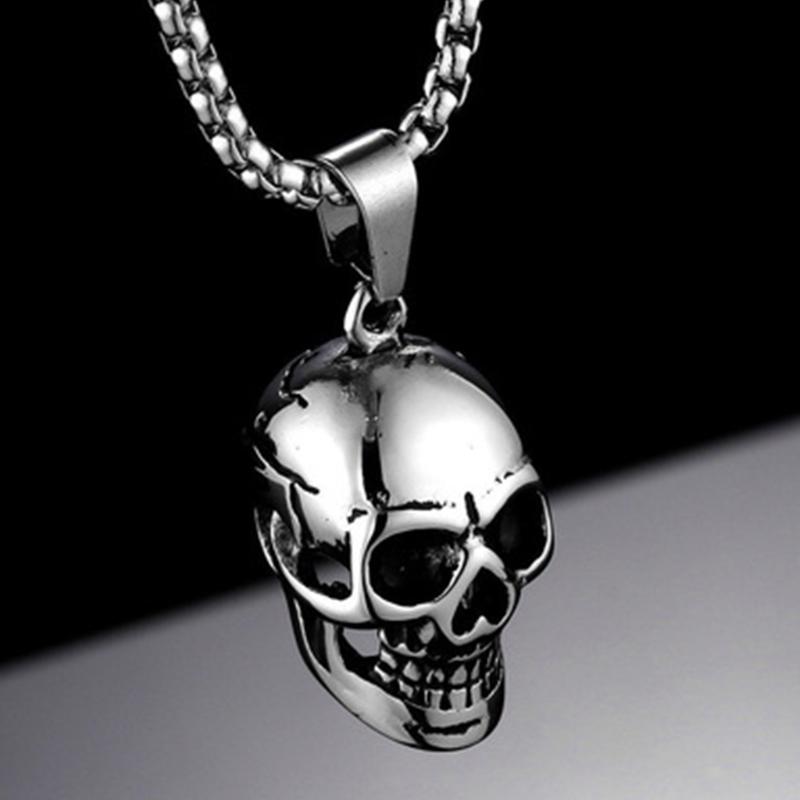 Pendentif Collier Tête de Mort en Acier Inoxydable Punk Rapper Homme Collier Tête de Mort Gothique Personnalisé Cadeau en Acier Inoxydable