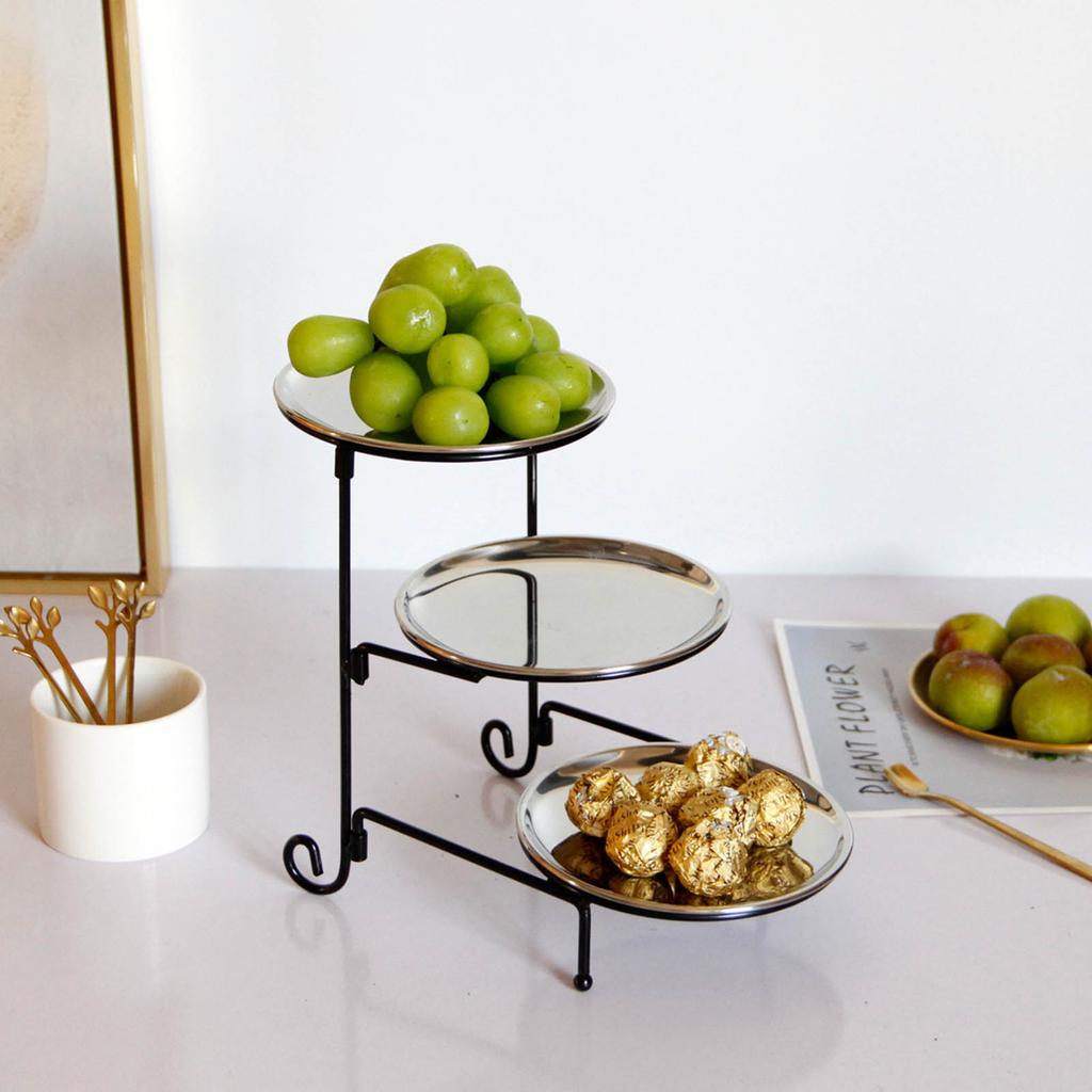 Three Layer Fruit Basket Stainless Steel Fruit Basket Modern Multi Layer Fruit Snack Storage Basket Silvery