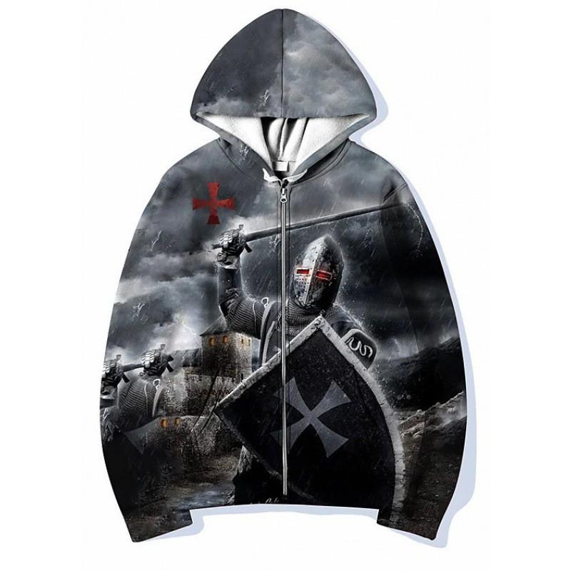 Mens Hooded Zip-Up Sweatshirt 3D Digital Print Loose Fit Streetwear Casual Pullover Fall