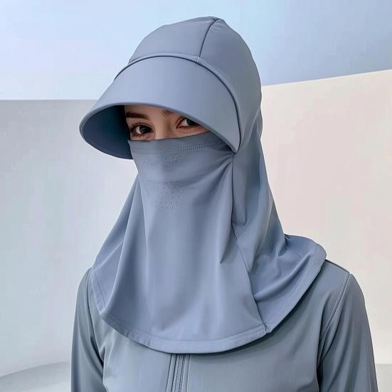 Sun Hat Ice Silk Cooling Fabric UPF50+ Full Face Neck Gaiter Sun Protection Hat Breathable Holes Thin Cycling Headgear