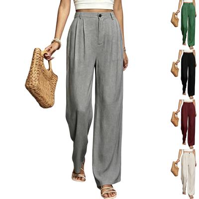 Women's High Waist Wide Leg Trousers Pleated Front Loose Fit Long Pants with Button and Zip Closure for Casual Office Wear