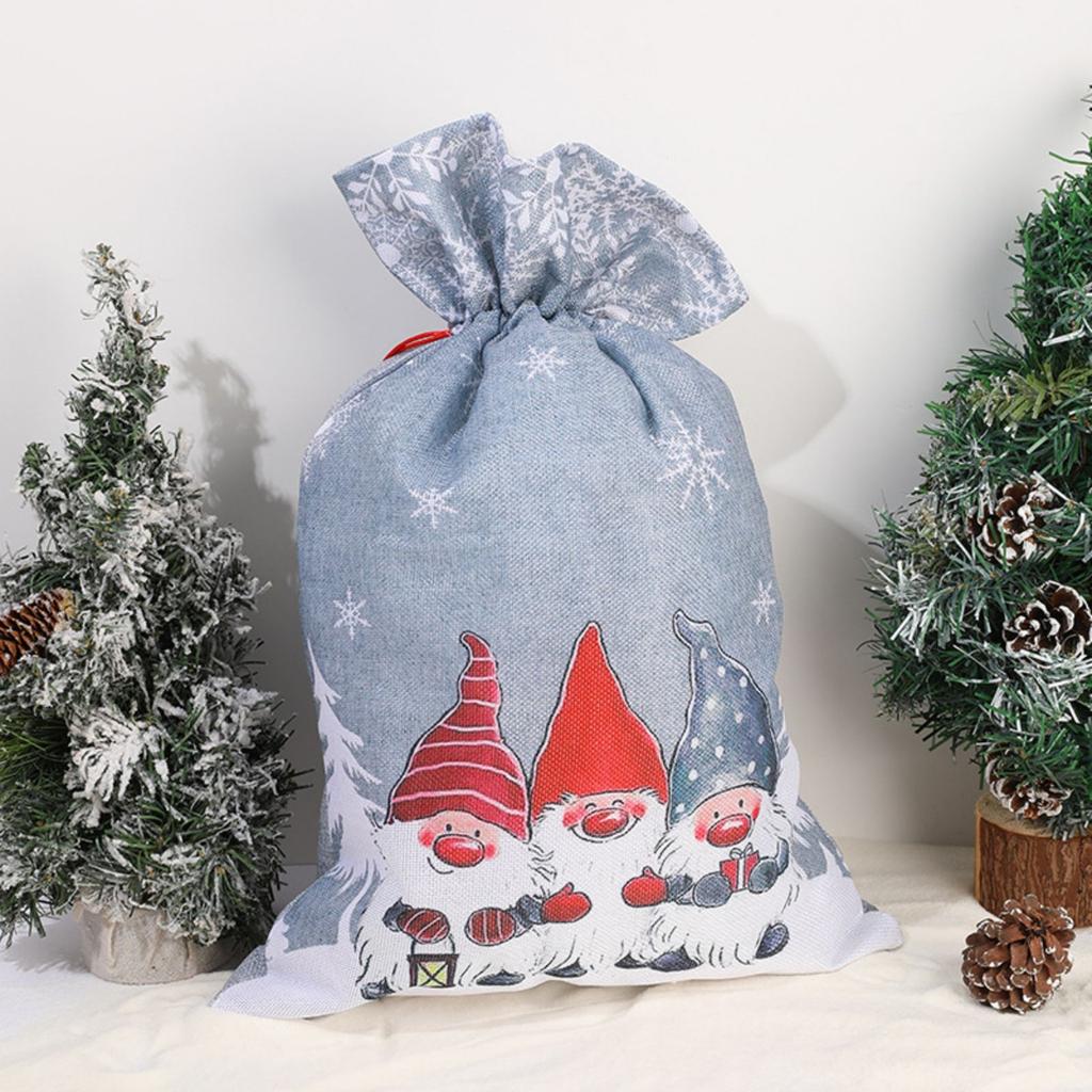 Christmas Ornaments Linen Printed Gift Bag Drawstring Gift Packaging Bag Children's Festival Candy Bag