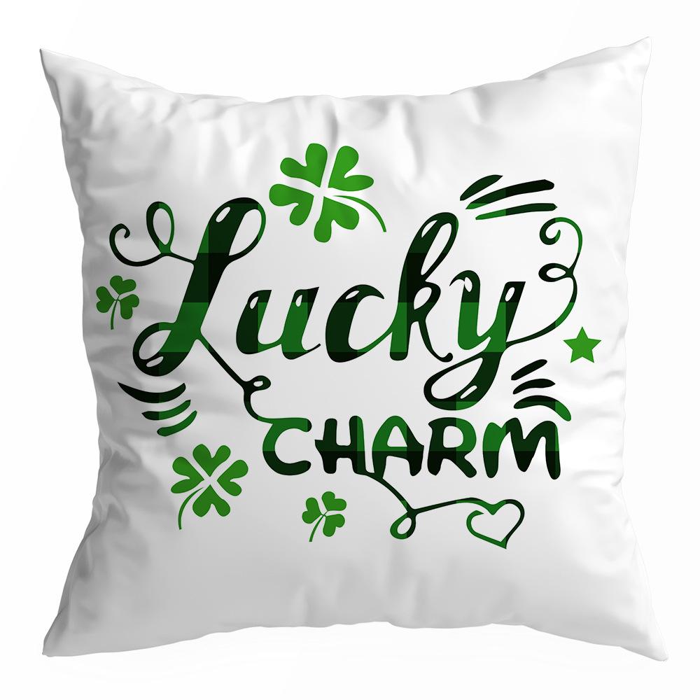 St. Patrick's Day Peach Skin Velvet Pillowcase, Green Four-leaf Clover Printed Sofa Pillow Cushion