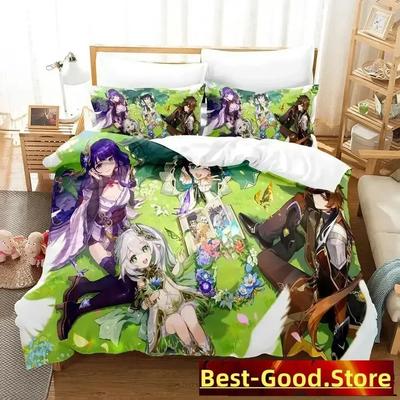 New Game Nahida Genshin Impact Bedding Set Cartoon  Three-piece Set Adult Kid Bedroom Duvet Cover Sets 3D Kawaii Girls
