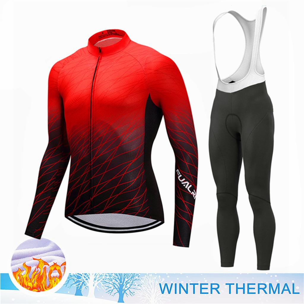 Winter Thermal Fleece Cycling Jersey Set Top MTB Bike Outdoor Men's Road Bicycle Clothing Long Sleeves Shirt Uniform