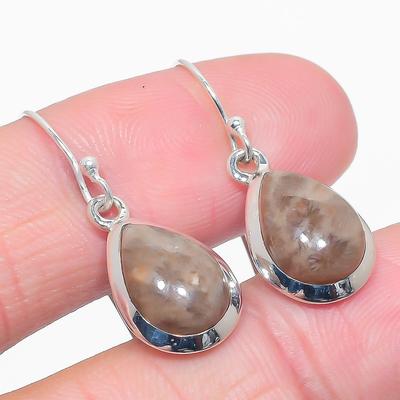 Natural Fossil Coral Gemstone 925 Solid Sterling Silver Gift Earring 1.25" Z6m09