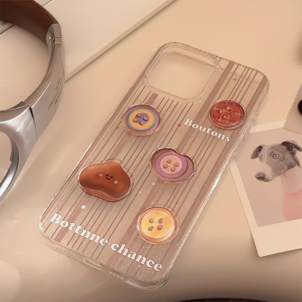 Three dimensional Button Stripe Apple 15 Promax Mobile Phone Case 16 Suitable for Iphone14 Glitter 11 Retro Brown 12 Soft