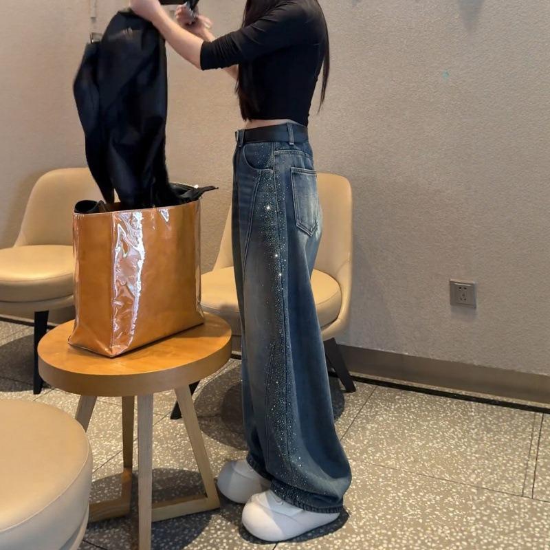 Gypsy Hot Diamond Scimitar Jeans Women's Spring New Retro Blue Wide Leg Pants Large Size Fat Straight Pants