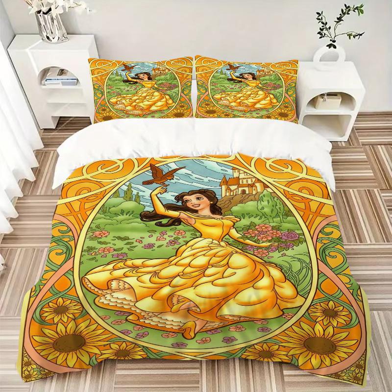 3pcs Princess Belle Quilt Set Soft and Comfortable Bedroom, Guest Room and Dorm Decor Bedding Set B074
